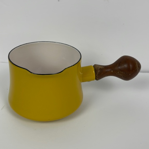 Dansk Kitchen Vintage 6s Mcm Dansk Yellow Enamel 35 Butter Sauce Pan Teak Handle Pour Spout